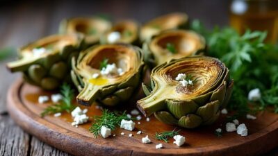 Les artichauts r&ocirc;tis &agrave; l&rsquo;aneth et &agrave; la feta, une recette d&eacute;licate qui fait voyager vos sens